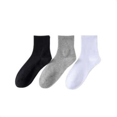 Imagem de Kit 3 Pares De Meias Cano Médio Cores Neutras Confortável Meias Esport