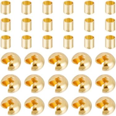 Imagem de Beebeecraft 1 caixa de 400 peças, kit de contas de crimpagem para fabricação de joias, latão banhado a ouro 18 K, 2 estilos, tampas de contas de crimpagem, tampas soltas para brincos, colar, pingente