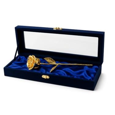 Imagem de Rosa real mergulhada em ouro, flor preservada de verdade, mergulhada à mão em rosas de ouro 24k, presentes de luxo exclusivos para aniversário, formatura, aniversário, dia das mães