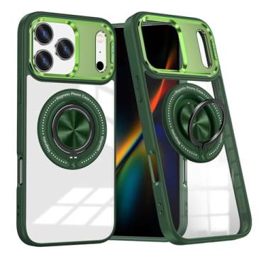 Imagem de POYUFRG Capa magnética para iPhone 17 Pro Max/17 Pro/17 Air/17, capa de telefone fina transparente antiamarelamento com anel giratório de metal, capa de suporte, verde, 17 Air