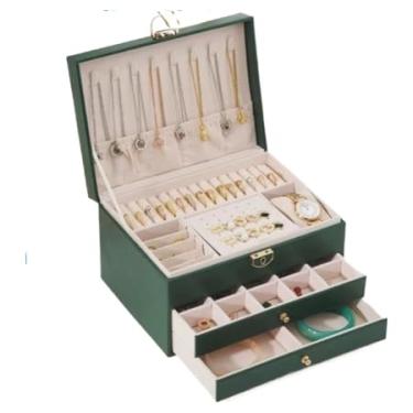 Imagem de Porta Joias Feminino Modelo - Caixa Organizadora Em Couro Com 2 Camadas E DivisóRias Para AnéIs, Colares E AcessóRios - Design Elegante(VERDE/3077)