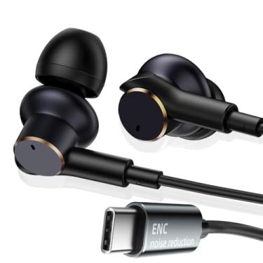 Imagem de Fones de ouvido com fio USB C com cancelamento de ruído, fones de ouvido com isolamento de ruído de driver duplo com redução de ruído de chamada, plugue tipo C graves profundos nos fones de ouvido