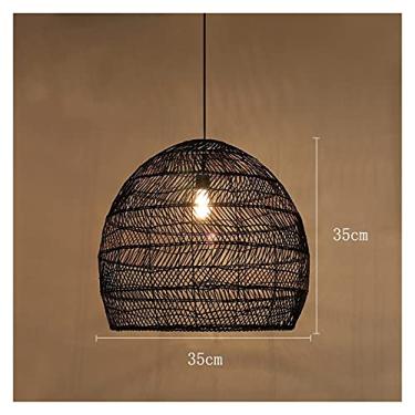 Imagem de Lustres Pingente Lustre Japonês Restaurante Bar Quarto lâmpada Sala de Chá Lâmpada de Vime Chinês Pastoral Home Stay Tatami Rattan Art Lustre (Cor: Preto 35cm)