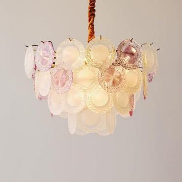 Imagem de Lustre Lustres de Cristal Modernos para Salas de Jantar Lustre Redondo de Vidro V-intage Roxo Rosa Branco Luminária Pendente Grande Tambor Luz Pendente de Teto para Sala de Estar Quarto Entr