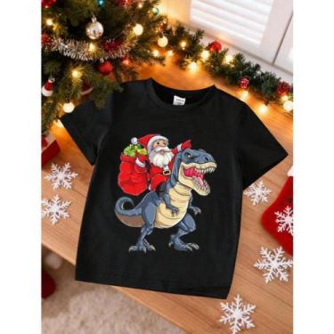 Imagem de Camiseta Infantil Unissex Natal Estampa Papai Noel Dinossauro 649 Sonh
