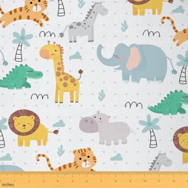 Imagem de jejeloiu Tecido de animal de desenho animado por The Yard Zoo Tecido de estofamento de animais para cadeiras, vida selvagem, impermeável, decoração interna e externa para projetos de artesanato de