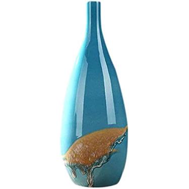 Imagem de Vaso para decoração de sala de sepultura europeia retrô para casa mesa de borda dourada mais brilhante vida floral flores artificiais cerâmica favorita para flores (cor: A) (cor: C) (A)