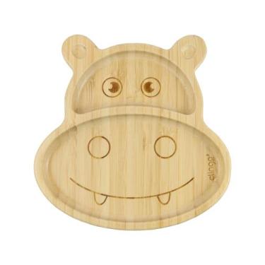 Imagem de Prato Bambu com Ventosa Divisórias Conforto Bebê Hipopótamo - CLINGO