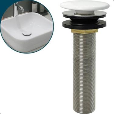 Imagem de Válvula Banheiro Longa Cuba Sobrepor Cerâmica  Ralo Pia 13cm Aço Inox 