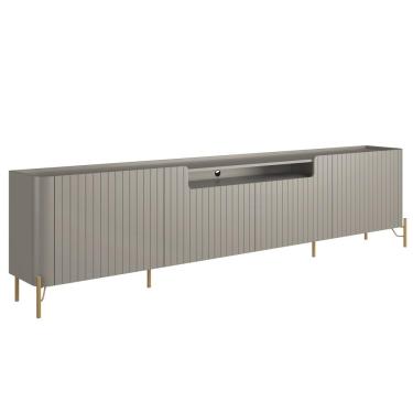 Imagem de Rack Para Sala de Estar TV 85 Pol 4 Portas Brise Pés Industrial Dourado Alef I03 Grigio - Lyam Decor