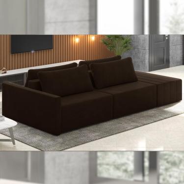 Imagem de Sofá Ilha Modulado Milos 232cm Puff Lateral Veludo Marrom G33 - Gran Belo