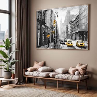 Imagem de Quadro com Moldura Sala Quarto Nova York Cidade Amarelo Preto Decorativo Horizontal Grande Hall