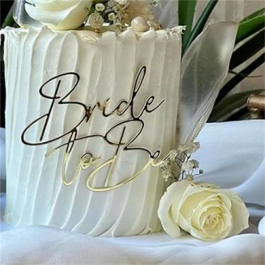 Imagem de LZGXZF 1 peça de acrílico Bride To Be Toppers de bolo de casamento espelho dourado decoração de festa de noivado lembrancinhas de bolo de festa de casamento suprimentos de decoração de bolo