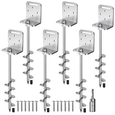 Imagem de Insaga Parafuso de âncora de aterramento de 45 cm em aço sólido de 10 mm com suporte L, para trampolim, conjunto de balanço para casa móvel, galpão, estacas de barraca para garagem, árvore âncora de