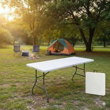 Imagem de Mesa Dobrável Vira Maleta Portátil com Alça Retangular 1,80m para Áreas Internas e Externas