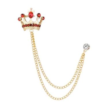 Imagem de Broche de coroa masculino broche de lapela de strass para homens com borla de metal corrente de colarinho alfinetes de terno broche coroa broche de lapela para homens terno de formatura chapéu