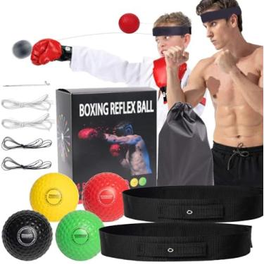 Imagem de Bola de reflexo de boxe com 4 níveis de dificuldade com 1 faixa de cabeça ajustável, equipamento de treinamento MMA, bola de perfuração, perfeita para reação de luta, coordenação olho-mão, velocidade