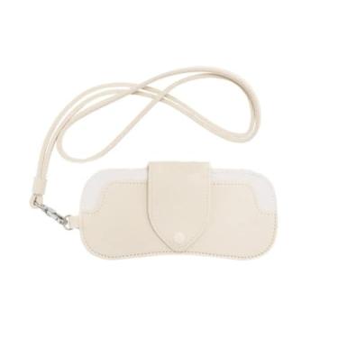 Imagem de JRLLFD Bolsa de armazenamento de óculos de sol de couro sintético com cordão, cor sólida, suporte durável para pendurar (branca)