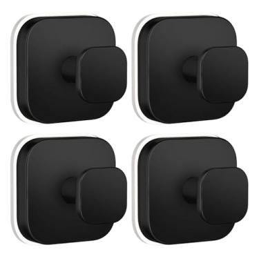 Imagem de Tyothimm Gancho quadrado com ventosa de 4 peças, gancho de chuveiro de aço inoxidável 304, puxador removível com ventosa para chuveiro, banheiro, cozinha, porta de vidro, espelho (preto)