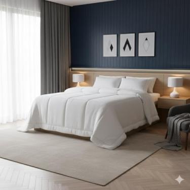 Imagem de Edredom Matelassado Dupla Face Branco Tecido Aveludado com Toque de Plumas e Enchimento de Fibra de Silicone – Tamanhos Casal, Queen, King e Solteiro (Branco, Casal)