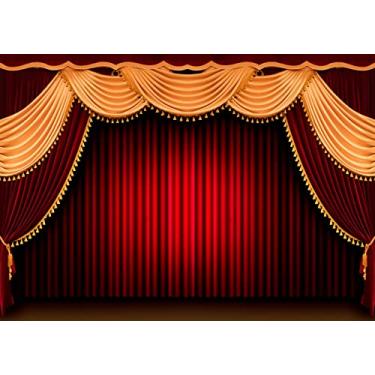 Imagem de Loccor Tecido de 3,7 x 2,4 m Enorme Cortina Vermelha Elegante Cenário de Palco Cortina de Veludo Vermelho Sanefa Interior Teatro Fotografia Fundo Noturno Carnaval Casamento Celebração Aniversário