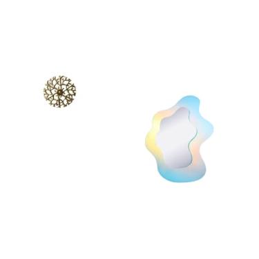 Imagem de Fenteer Escultura de Parede de Ferro Forjado Rústico com Espelho Acrílico Ondulado, Elementos Decorativos Modernos para Decoração de Escritório, Sala de Estar