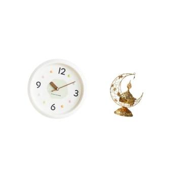 Imagem de Fenteer Relógio de Parede Redondo Moderno com Números Grandes E Função Silenciosa Sem -taque, Combinado com Suporte para Velas de Incenso árabe Antigo Pa