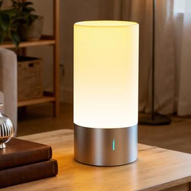 Imagem de Famigreta Abajur de mesa, lâmpada de controle de toque de cabeceira para quarto, luzes brancas quentes reguláveis de 3 níveis com modo de cor RGB 256 RGB moderno, mesa de cabeceira inteligente