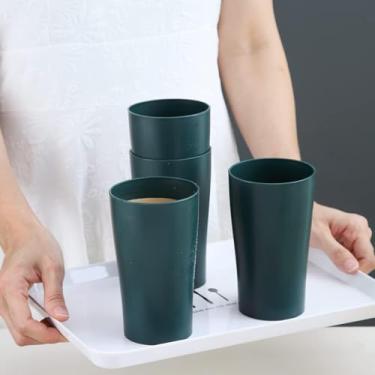 Imagem de Copo reutilizável com 4 peças, copo de plástico, para casa e acampamento, copo de água com palha, para bebida, água, chá, suco e leite, pode ser lavado na lava-louças (verde escuro)