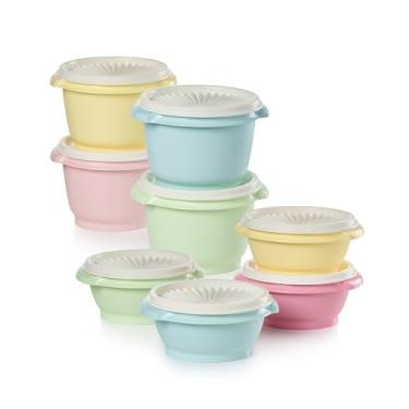Imagem de Tupperware Heritage Collection, novo conjunto de recipientes de armazenamento de alimentos de 16 peças em cores vintage, pode ser lavado na lava-louças e livre de BPA (8 recipientes, 8 tampas)
