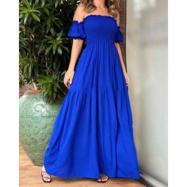 Imagem de Vestido feminino longo ciganinha com lastex  - DINEIA CINTRA, Azul roy