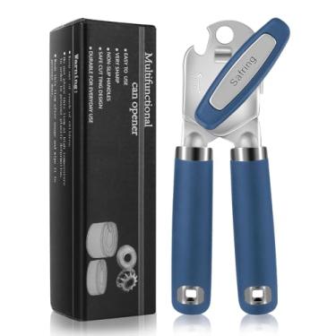 Imagem de Safring Abridor de latas manual, abridor de latas forte e resistente com alça de toque suave, lâmina afiada, borda lisa, abridores de lata com garrafa multifuncional, azul