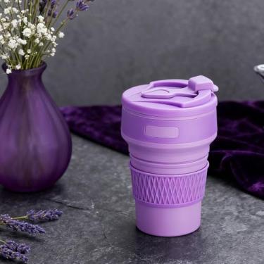 Imagem de Copo dobrável de 340 g para viagens, copo de viagem de silicone à prova de vazamento, para bebidas quentes e frias, caneca de café dobrável de silicone, para acampamento e caminhadas