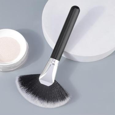 Imagem de 1 pacote de pincéis de maquiagem pretos com cabo de madeira, pincel grande para leque e pincel de base em pó para cosméticos, ideal para aplicações em líquidos e em pó, preto