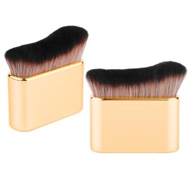 Imagem de 2 pincéis autobronzeadores, cerdas macias, pincel de maquiagem corporal, base líquida, pincel de mistura autobronzeadora, aplicador para rosto e corpo (dourado)