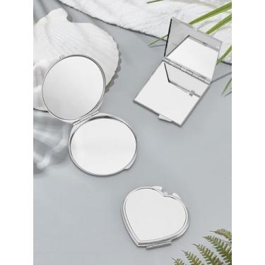 Imagem de Mini espelho de 3 peças, coração de platina, quadrado, redondo, redondo, faça você mesmo, espelhos cosméticos de ferro, espelho de maquiagem de bolso em branco de sublimação para namorada, esposa