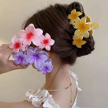 Imagem de Conjunto de garras de cabelo florais elegantes brilhantes e foscas - Grampos de cabelo de flores grandes de plástico - Acessório fofo para uso diário