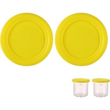 Imagem de 2 peças de substituição de tampas redondas, diâmetro de 11,5 cm, tampa de recipiente de silicone para armazenamento de alimentos, tampa de lata compatível com Ninja Creami NC301 NC300 NC299AMZ Series