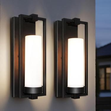 Imagem de ALVIME Luminária de parede externa moderna, luzes de parede externas à prova d'água, lanterna de varanda e pátio, lâmpadas pretas externas para entrada, garagem, casa, porta da frente, varanda, base