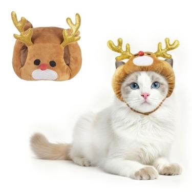 Imagem de Chapéu de Natal para cães de rena de Natal, chapéu de Natal para cães, chifres 3D, chapéus de rena para animais de estimação, cervos, chapéus, ajustável, boné, engraçado, fofo, animais de estimação