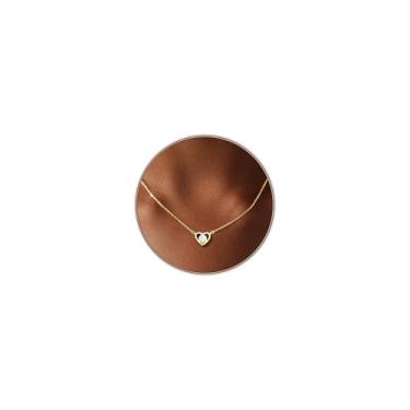 Imagem de Airmb Colar de ouro para mulheres, pingente de diamante de coração minúsculo em ouro esterlino, colar delicado e fofo, corrente de gargantilha de coração simples, minimalista, joia moderna para