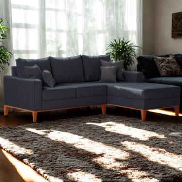 Imagem de Sofá 3 Lugares Beny Com Chaise Direito Suede Azul