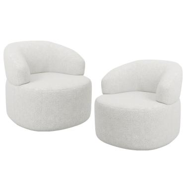 Imagem de Kit 02 Poltronas Giratória Orgânica Para Sala De Estar Living Helena L02 Prime Bouclê Cru - Lyam Decor
