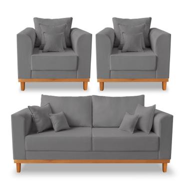 Imagem de Kit Sofá 3 Lugares E 2 Poltronas Beny Viena Suede Cinza