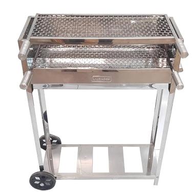 Imagem de Churrasqueira Móvel Inox Espetinho Com 2 Grelhas Churrasco Carne Assada, Carrinho Churrasquinho