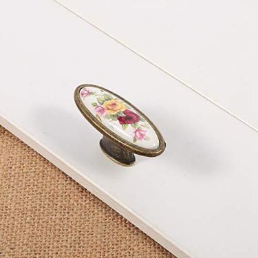 Imagem de ZAWELIYO Maçaneta da Gaveta do Armário de Cozinha Em Bronze Cerâmico Vintage Com Padrão de Flor Rosa Maçaneta da Porta (Distância do furo Z1 128MM)