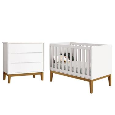 Imagem de Berço Americano E Cômoda Gaveteiro New Classic Branco Com Pés Madeira - Reller