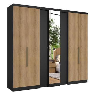 Imagem de Guarda Roupa Casal Selecto Glass 7 Portas Preto Capuccino Acetinado - Thb