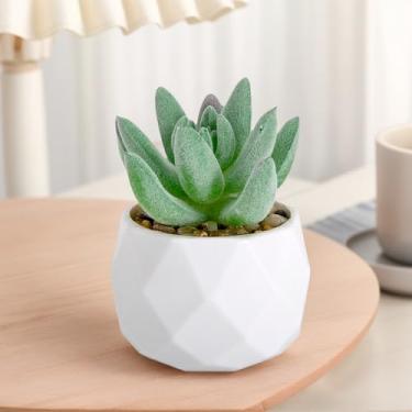 Imagem de Plantas suculentas artificiais falsas para mesa, suculentas falsas realistas em vasos de plástico, mini decoração de suculentas coloridas para quarto, banheiro, escritório, prateleira (verde B)