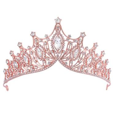 Imagem de Ornamentos de cabelo com coroa de strass, elegante, tiara de princesa, temperamento, coroa barroca dourada (ouro rosa)